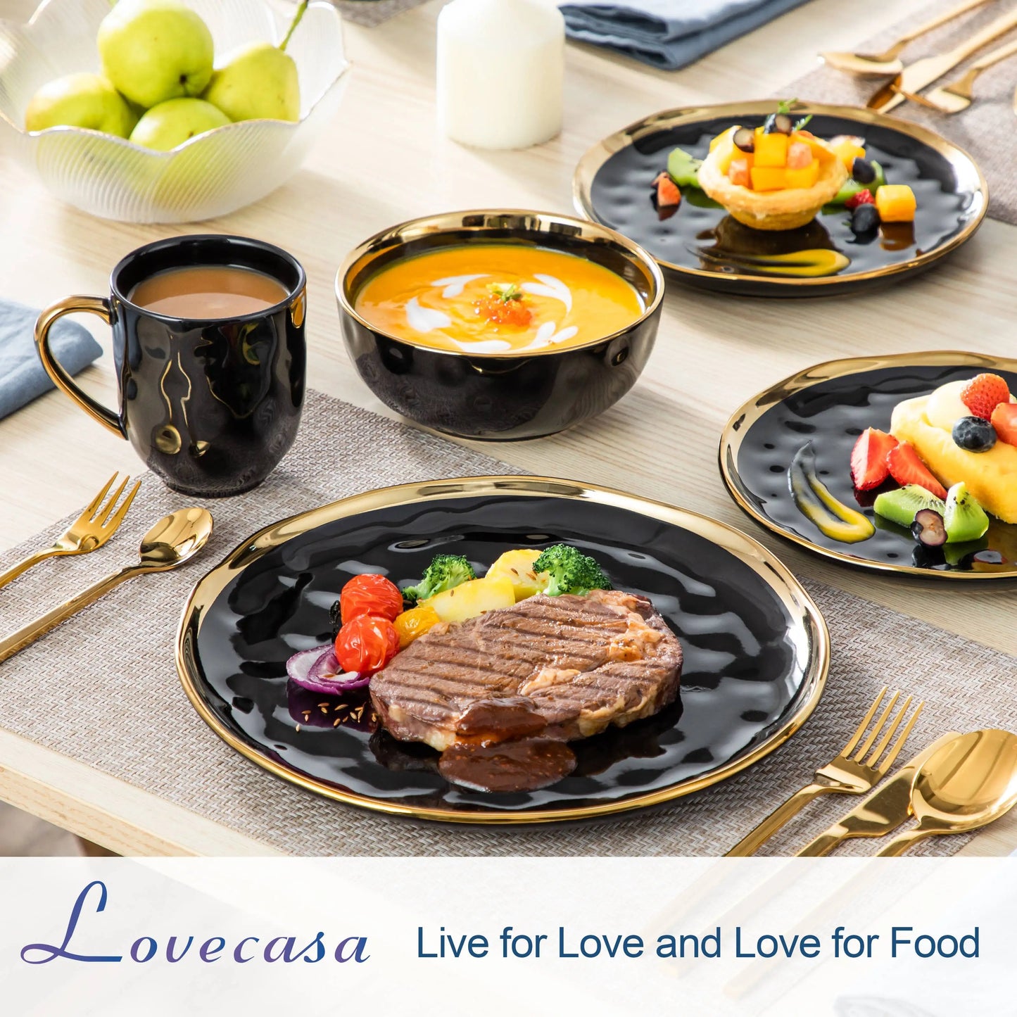 Malacasa Porcelain Dinnerware Set With Gold Trim Tableware