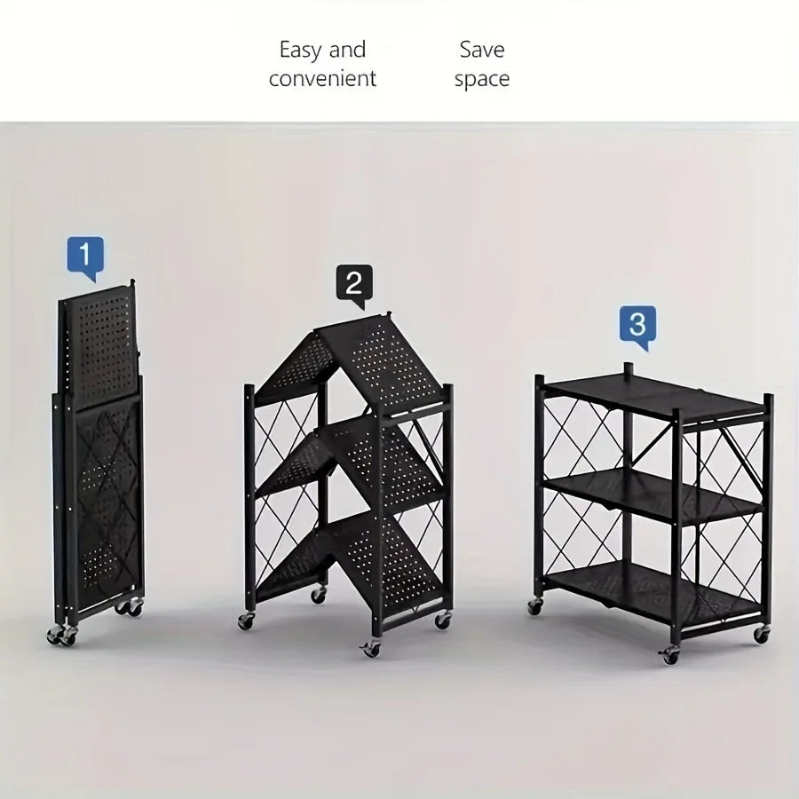 Heavy-Duty Foldable Metal Storage Rack With Wheels for Movable Organization