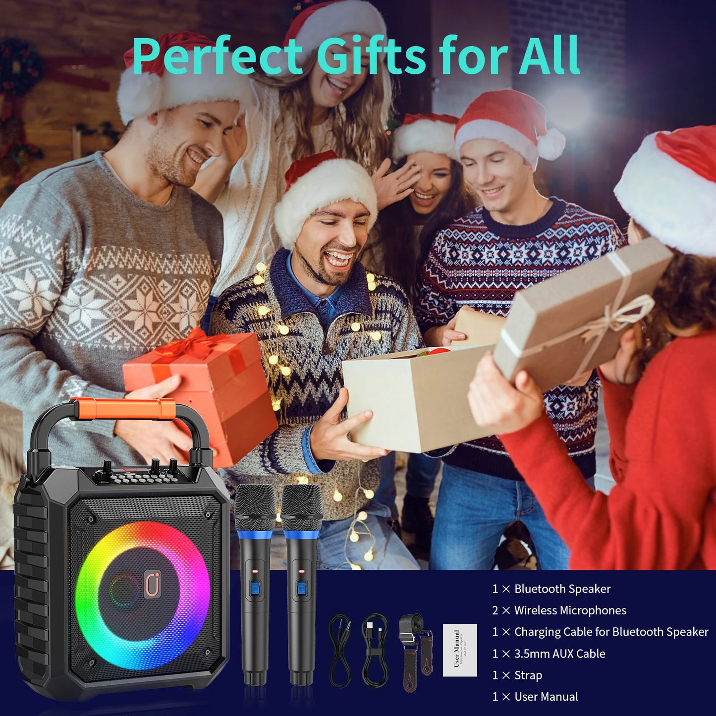 FanFun T17T Wireless Bluetooth Karaoke Speaker System With 2 Microphones