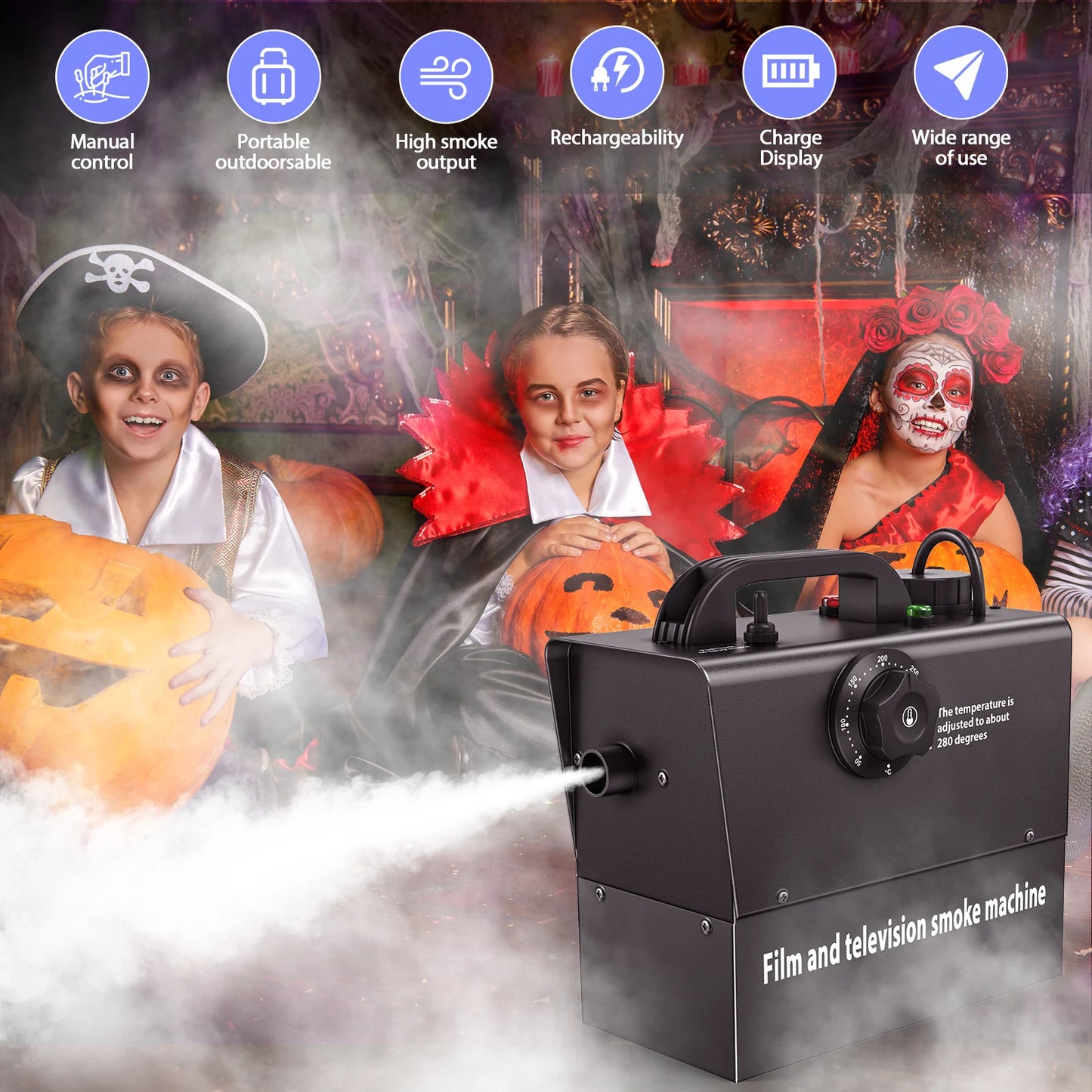 Fieryzeal 400W Rechargeable Fog Machine Remote Control Stage Light
