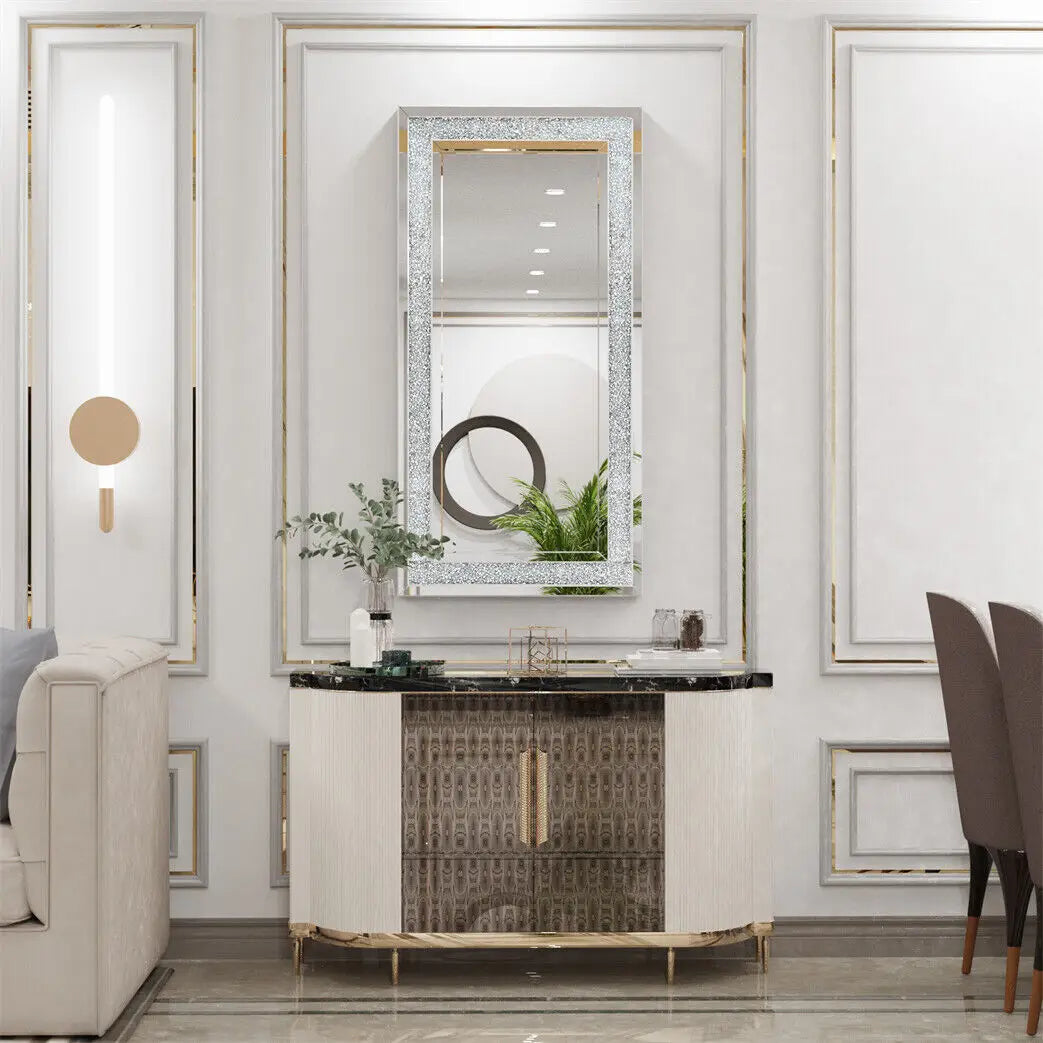 Crystal Crush Diamond Wall Mirror Framed Rectangle For Living Room