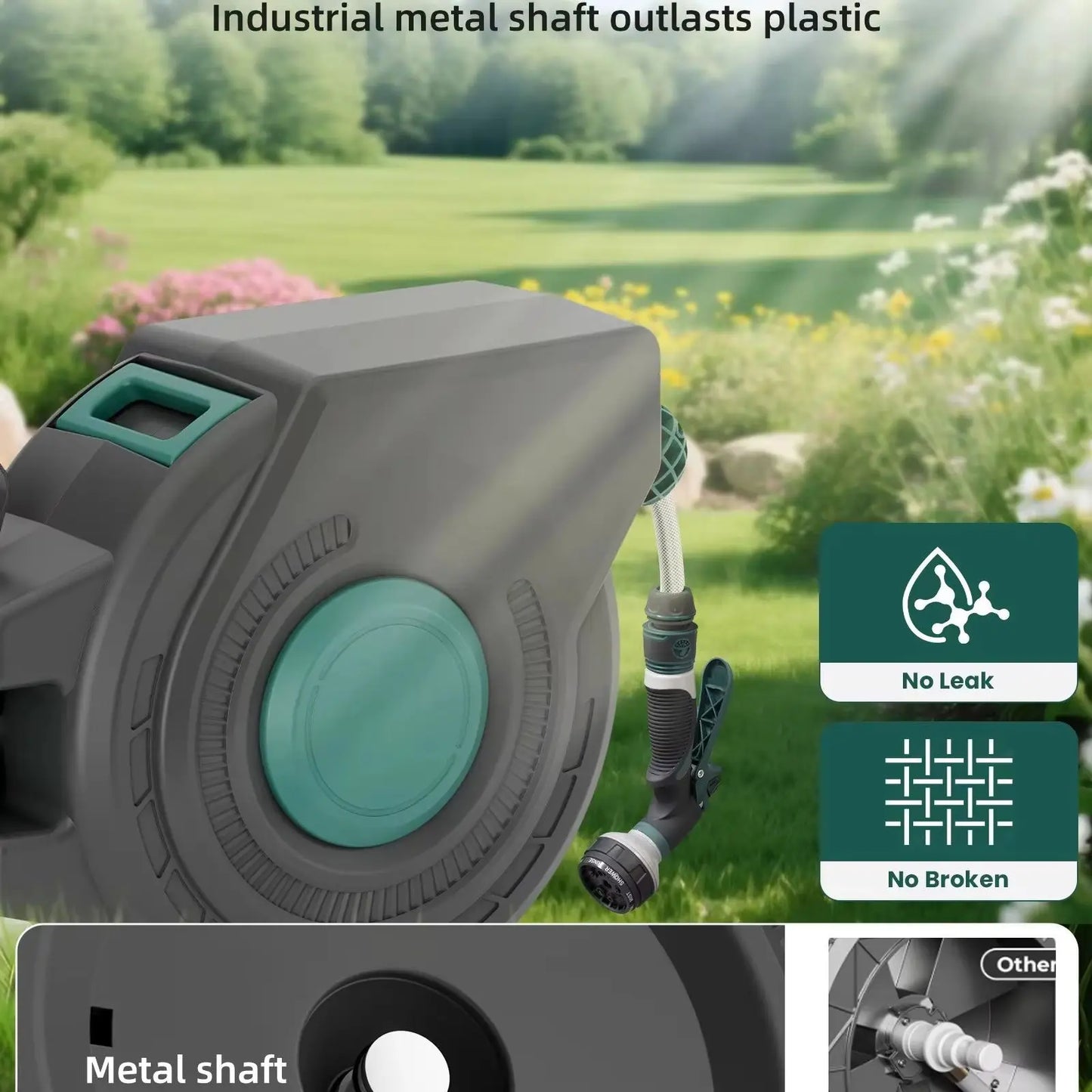 Retractable Garden Hose Reel With Slow Return And Wall Mount