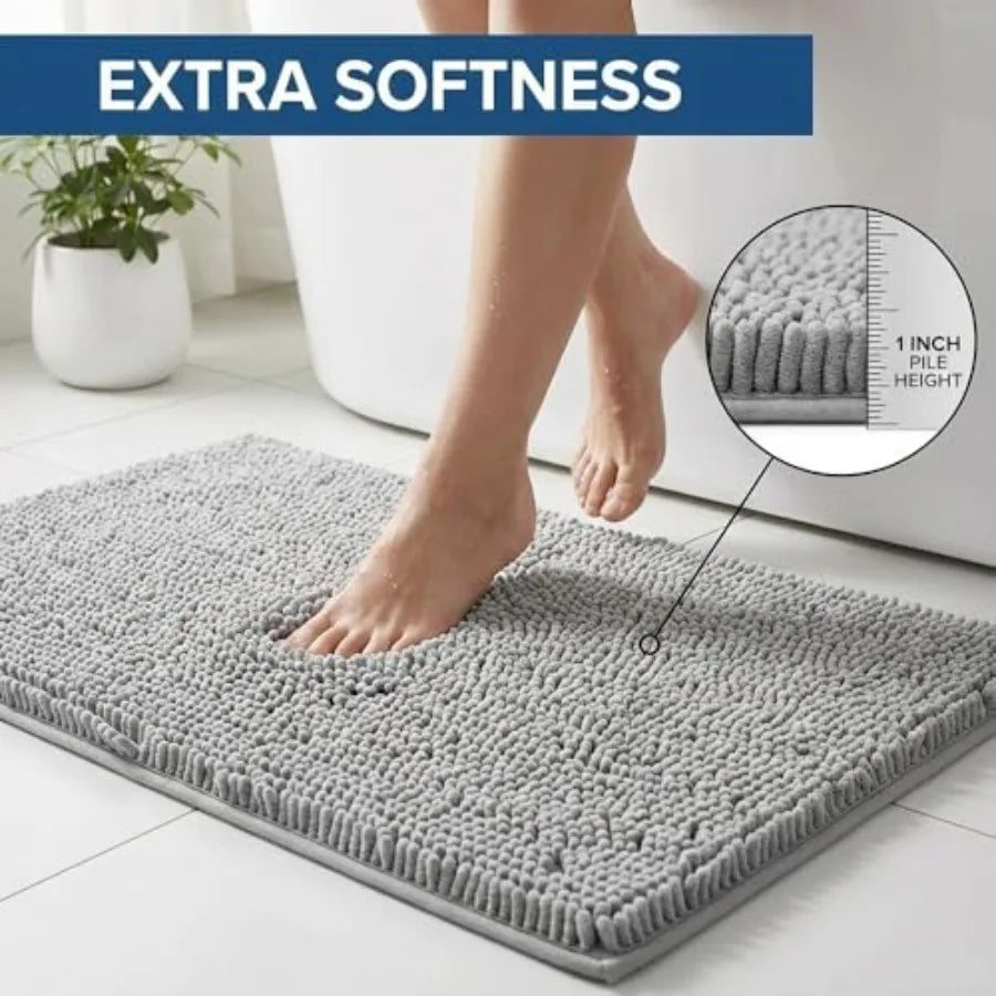 Chenille Bathroom Rug Sets With Non-Slip Backing