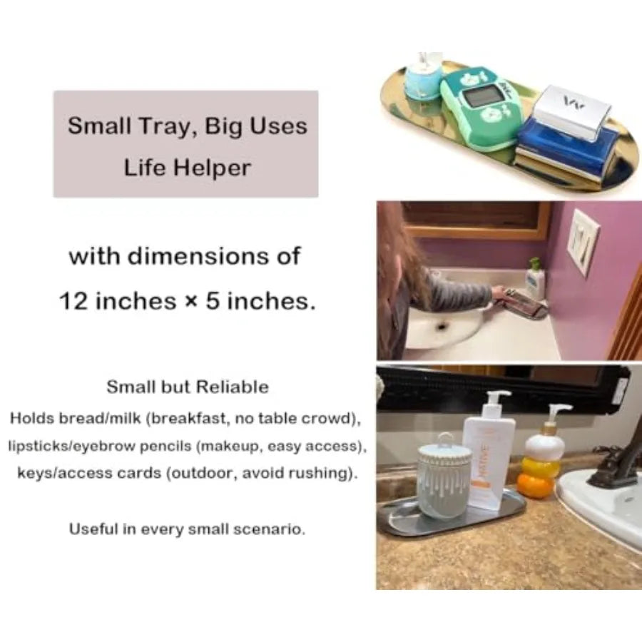 Stainless Steel Decorative Serving Tray Set With Bamboo