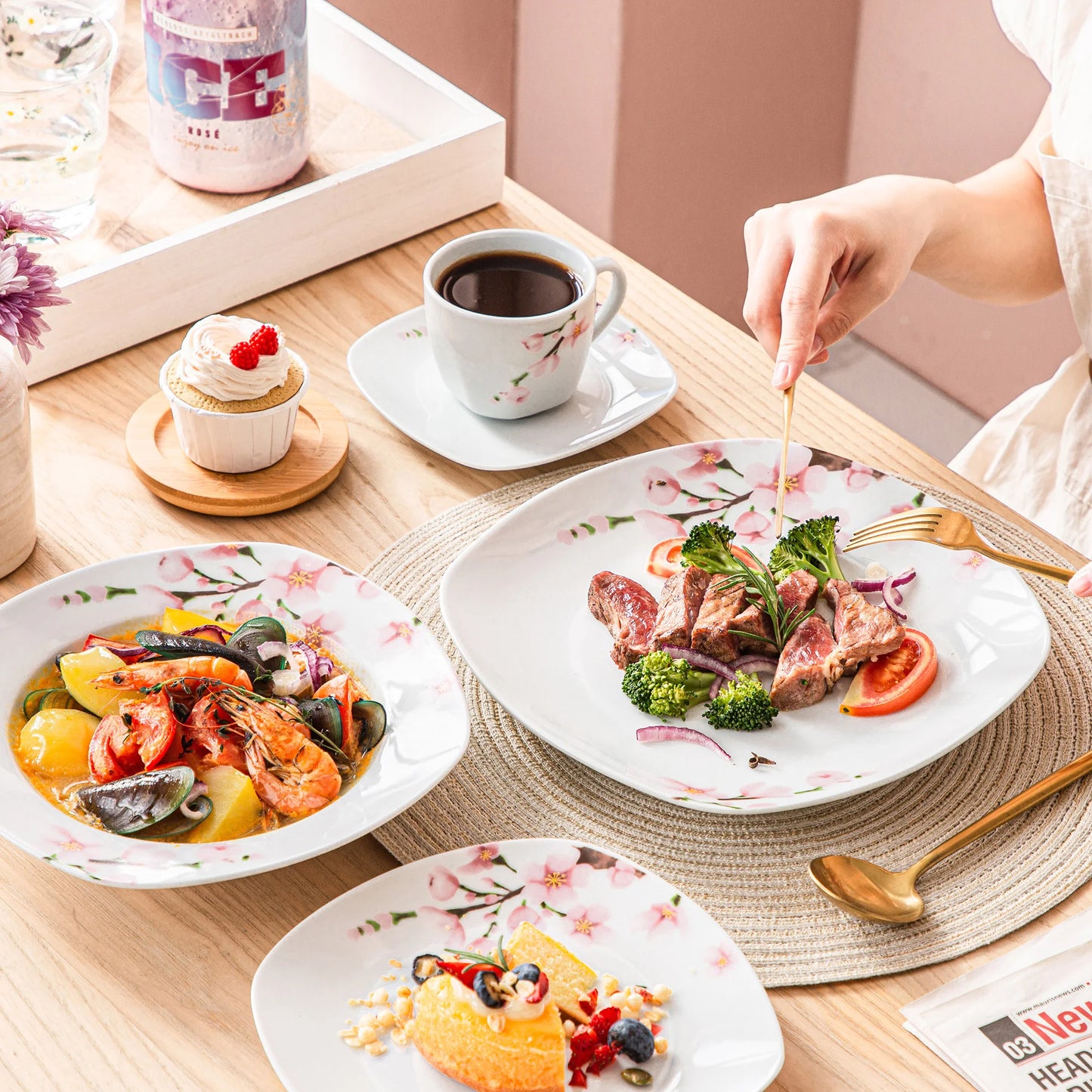 Malacasa Annie Porcelain Dinnerware Set With Cups And Saucers Floral