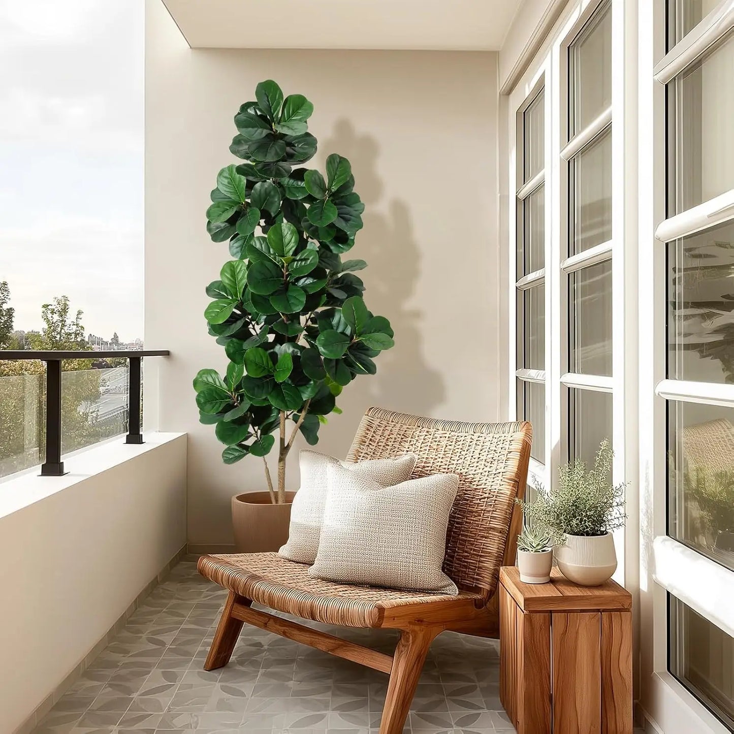 HiMISS Fiddle Leaf Fig Artificial Tree With White Planter Pot