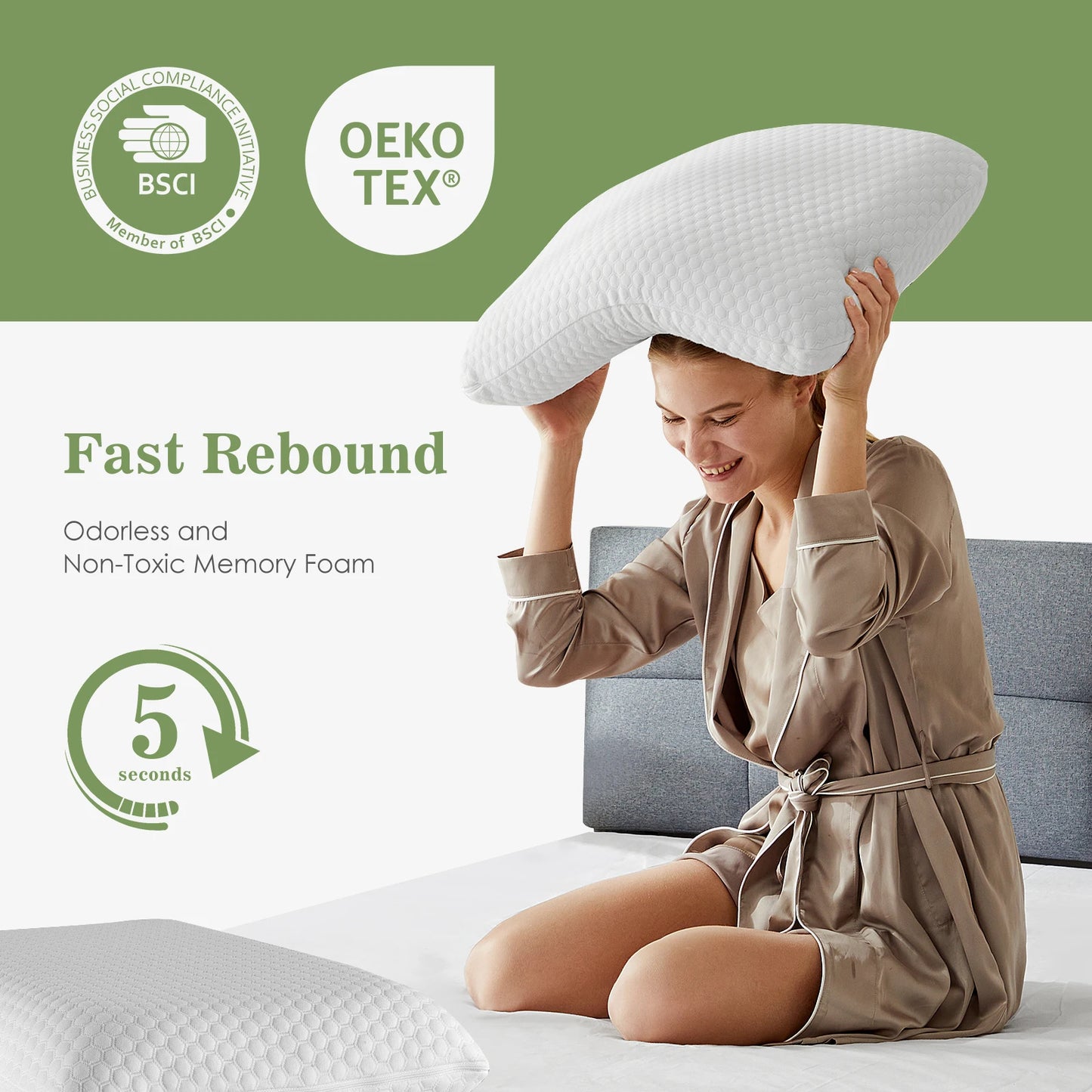 JHK 2 Pack Memory Foam Cooling Neck Pillows With Washable Covers