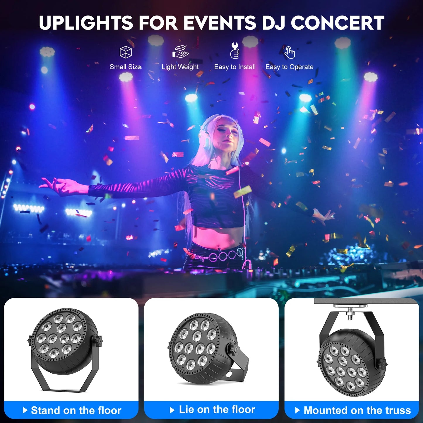 Somspot 8 Pieces Mini RGB LED Par Lights With Remote