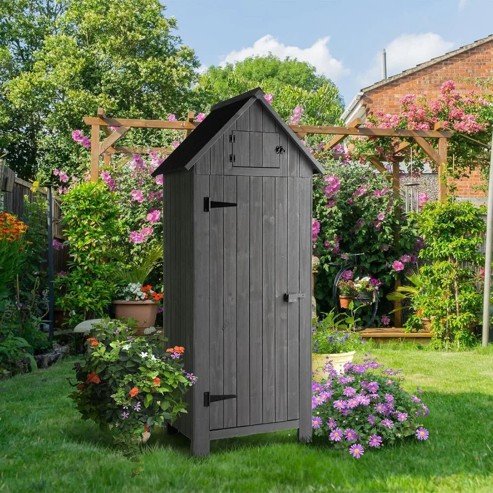 Outdoor Wooden Storage Shed With Lockable Door For Garden Tools