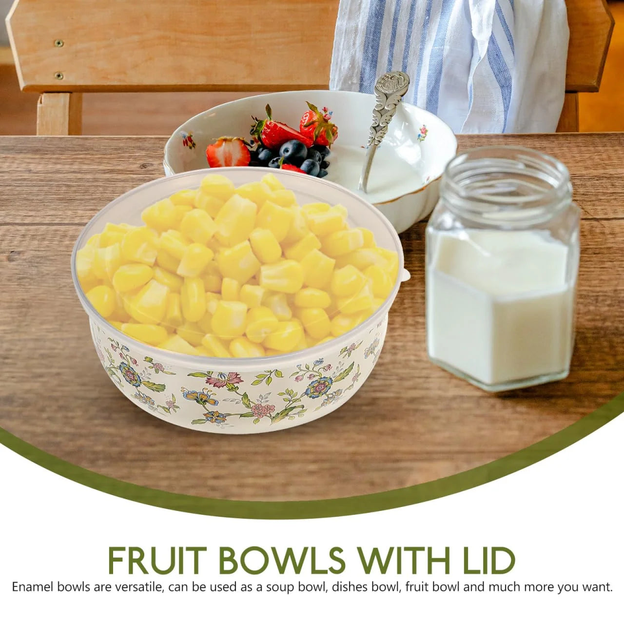Enamel Bowls Set With Lids, 5-Piece Mixing Bowls For Storage