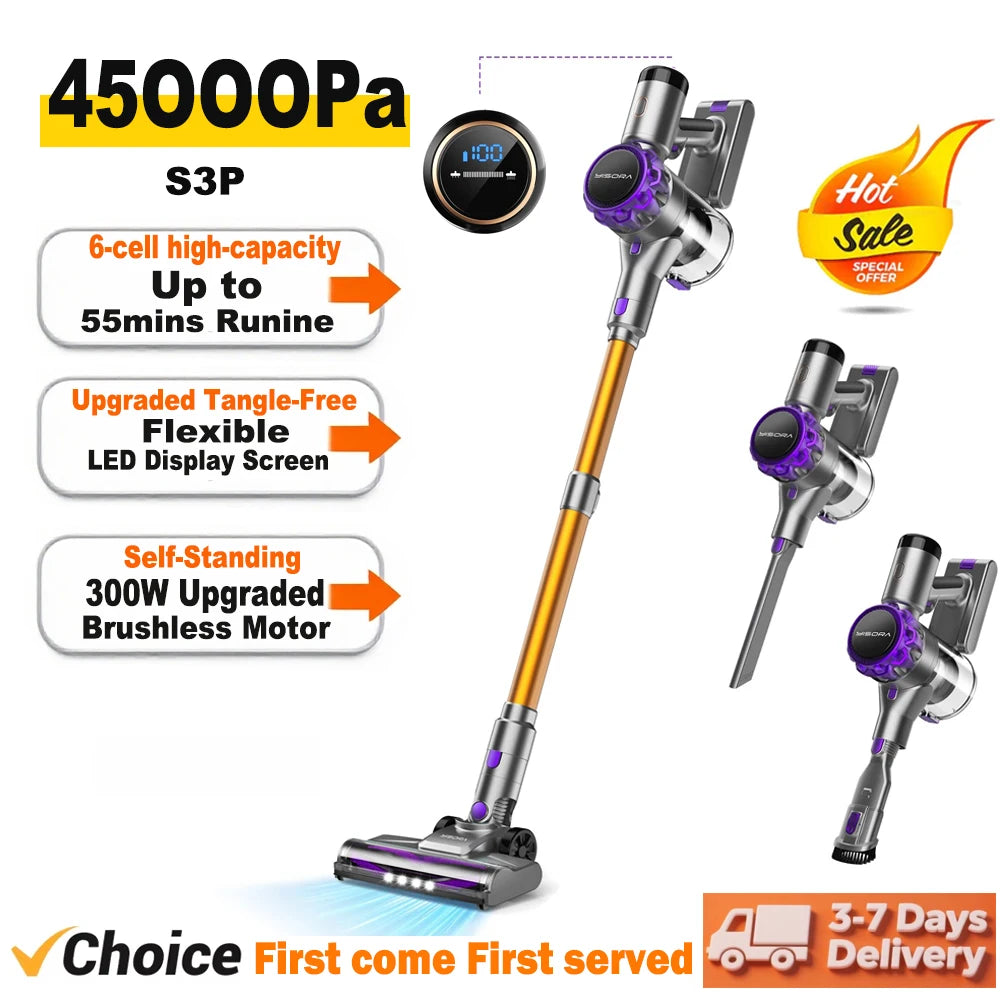 INSE S3P Cordless Vacuum Cleaner 45KPa Powerful 55 Min Runtime