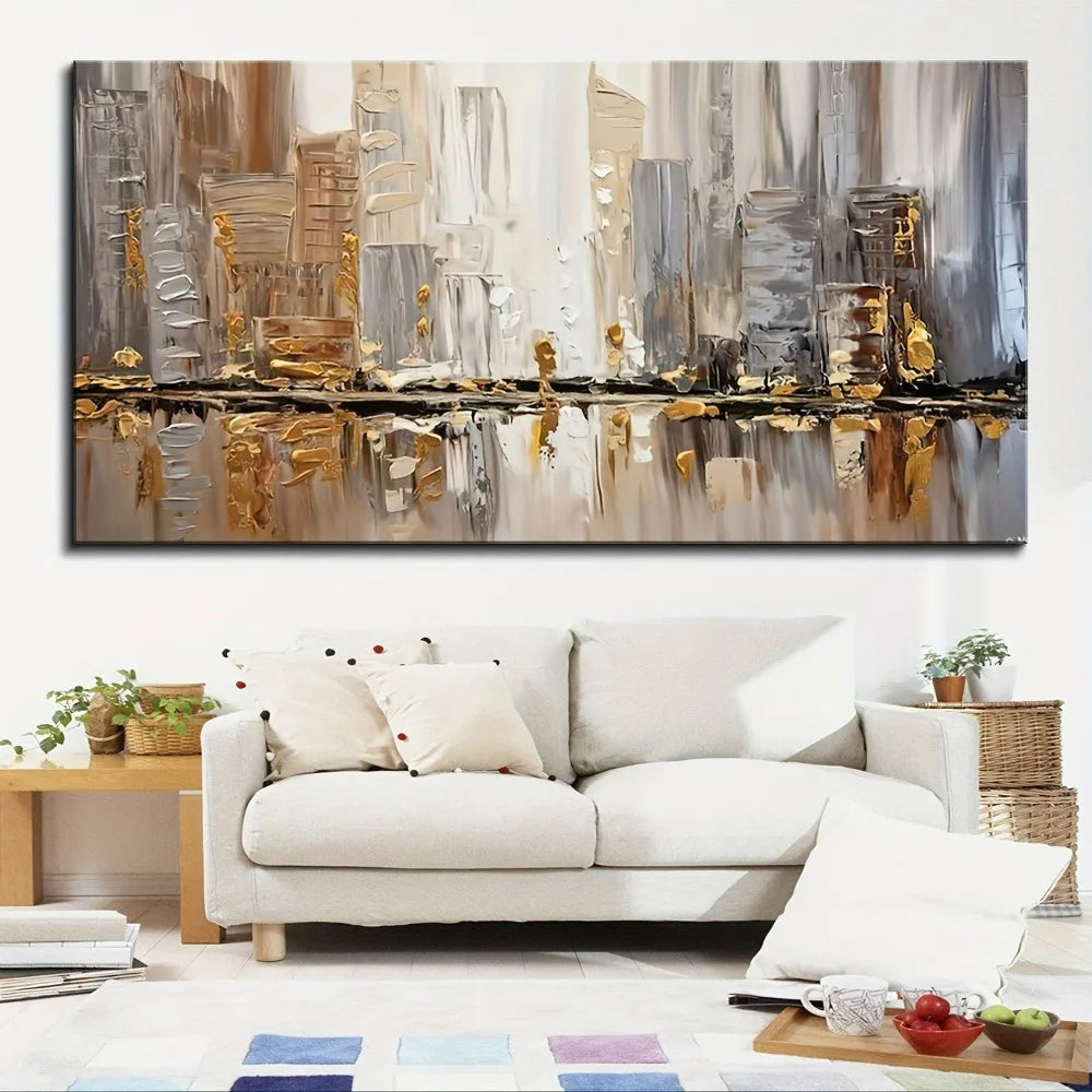 Modern Abstract Oil Painting With Pine Frame Art Deco Style