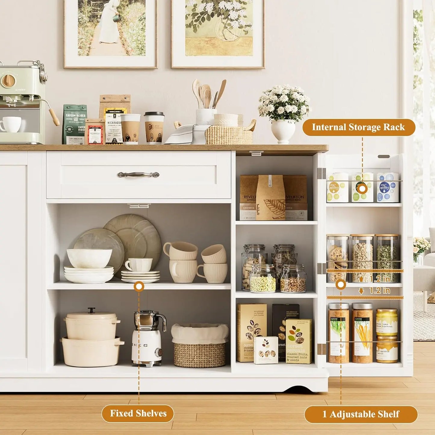 Guangbai Wheeled Kitchen Island Cart With Storage And Two Drawers