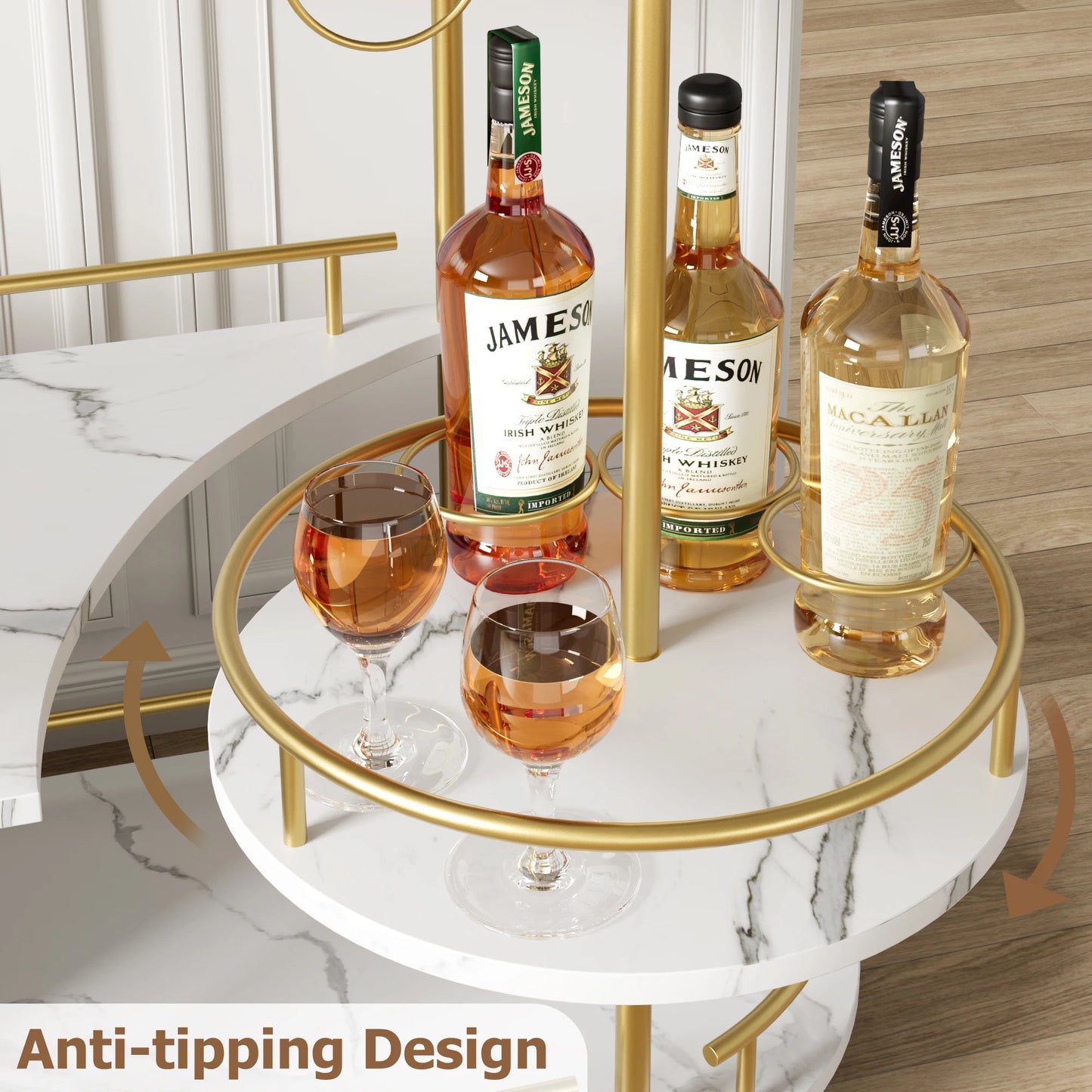 TWISTER.CK Gold Bar Cart With 4-Tier Storage And Wine Rack