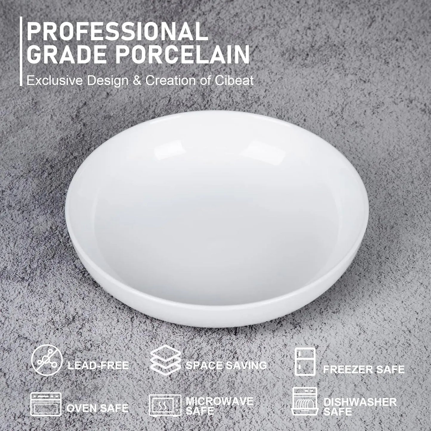 Porcelain Pasta Bowls Set 6 Pack Premium Ceramic Dishwasher Safe