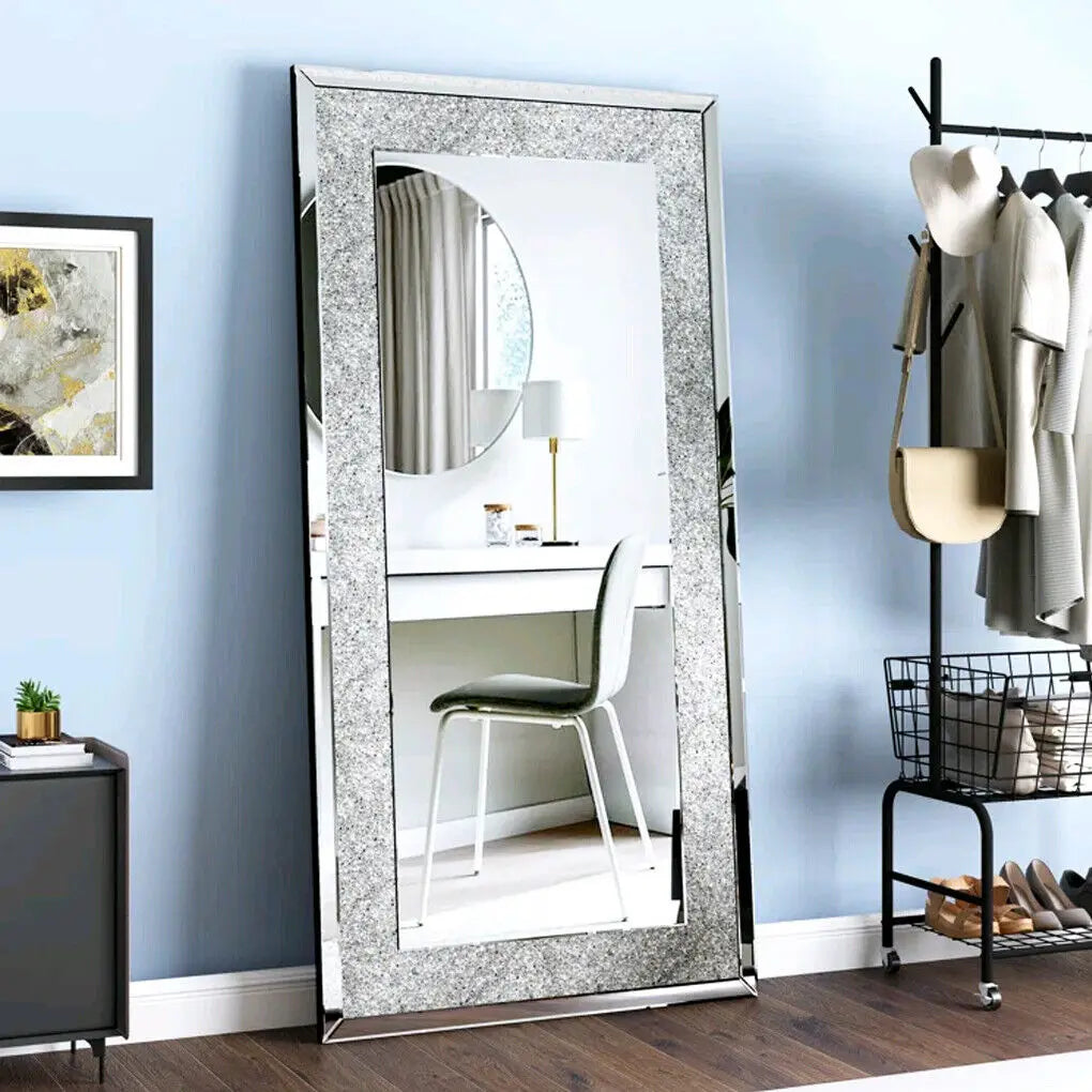 LUVODI Luxury Frameless Silver Crystal Rhinestone Wall Mirror