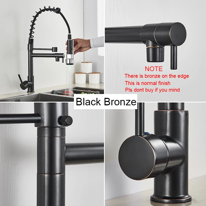 MYQualife Brass Pull Down Kitchen Sink Faucet With Dual Spout