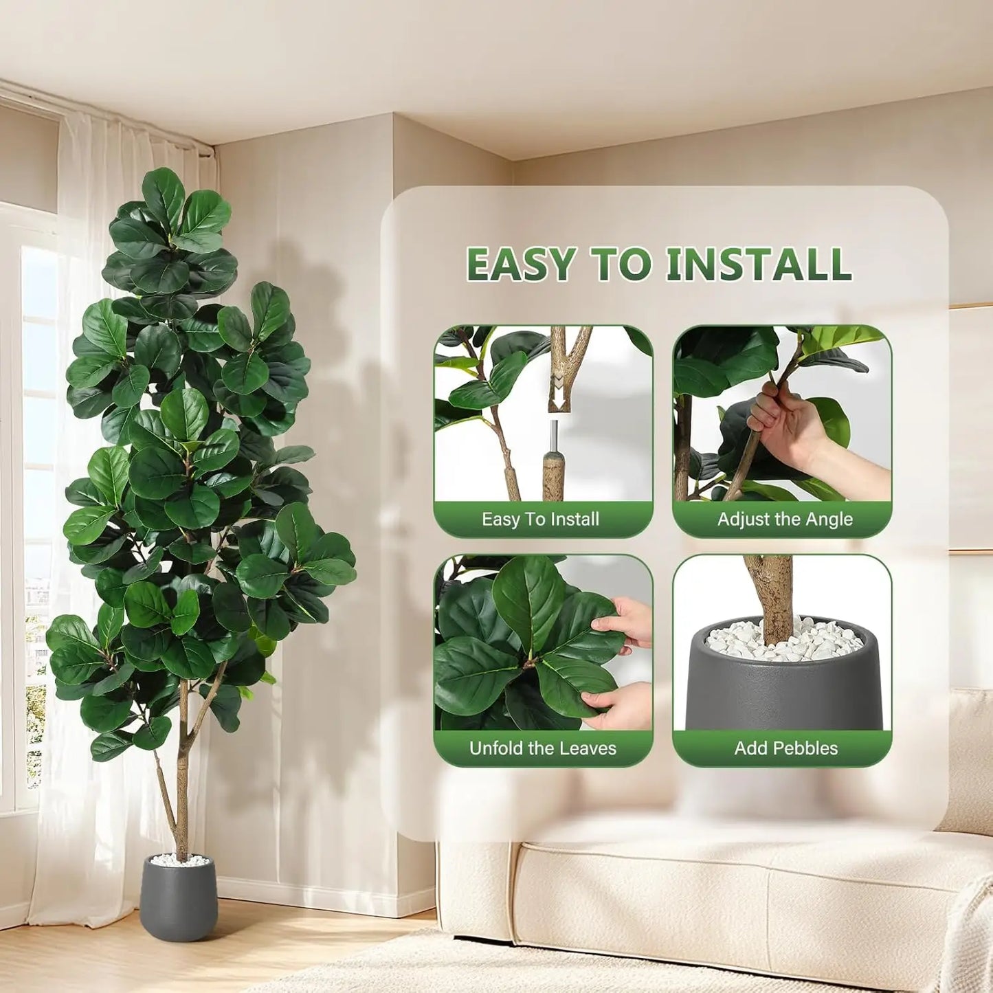 HiMISS Fiddle Leaf Fig Artificial Tree With White Planter Pot
