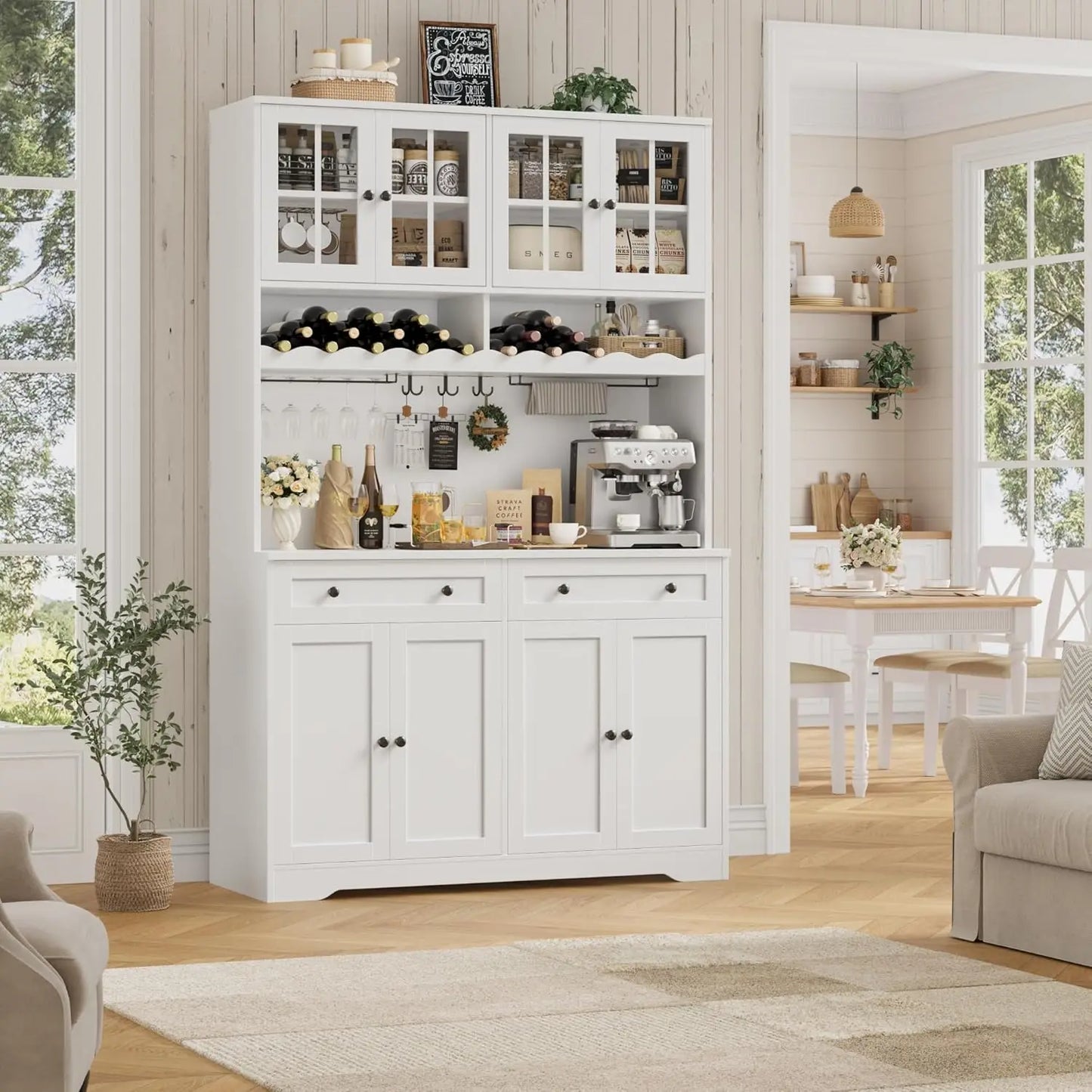 Modern Kitchen Pantry Cabinet With Charging Station And Microwave Stand