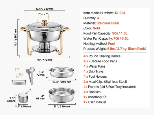 SucceBuy 4 Pack Chafing Dish Buffet Set Stainless Steel Warmer