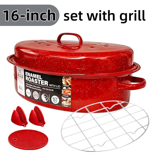 Enamel Carbon Steel Roasting Pan With Lid Oval Roaster