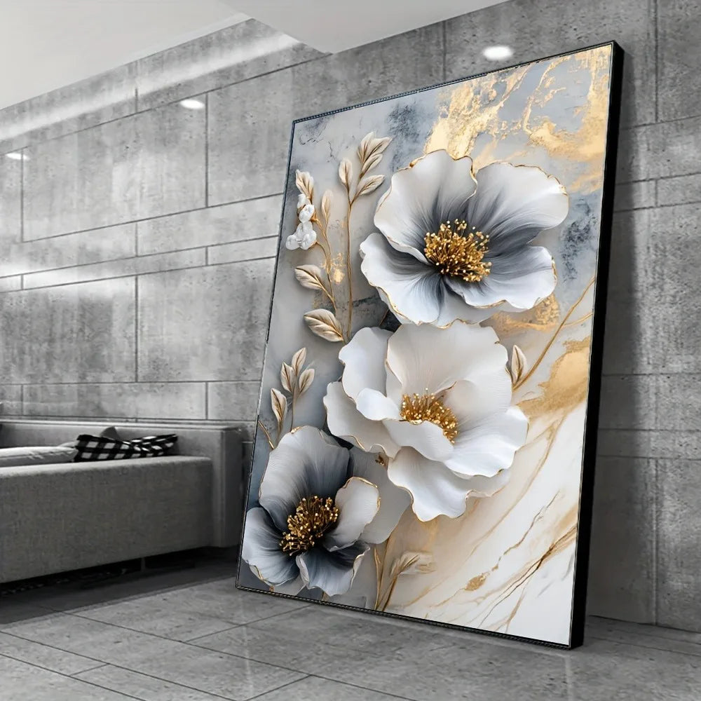 Modern Floral Canvas Mural, Framed 3D Painting for Bedroom and Living Room