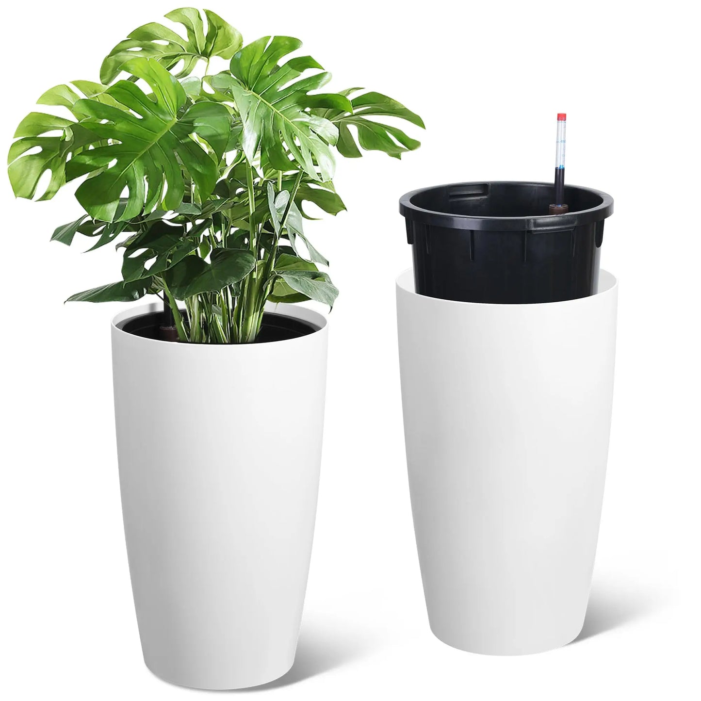 HiMISS Self Watering Planters Set Of 2 With Water Level Indicator Indoor Outdoor