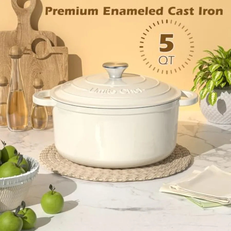 Enameled Cast Iron Dutch Oven With Lid And Cotton Potholders