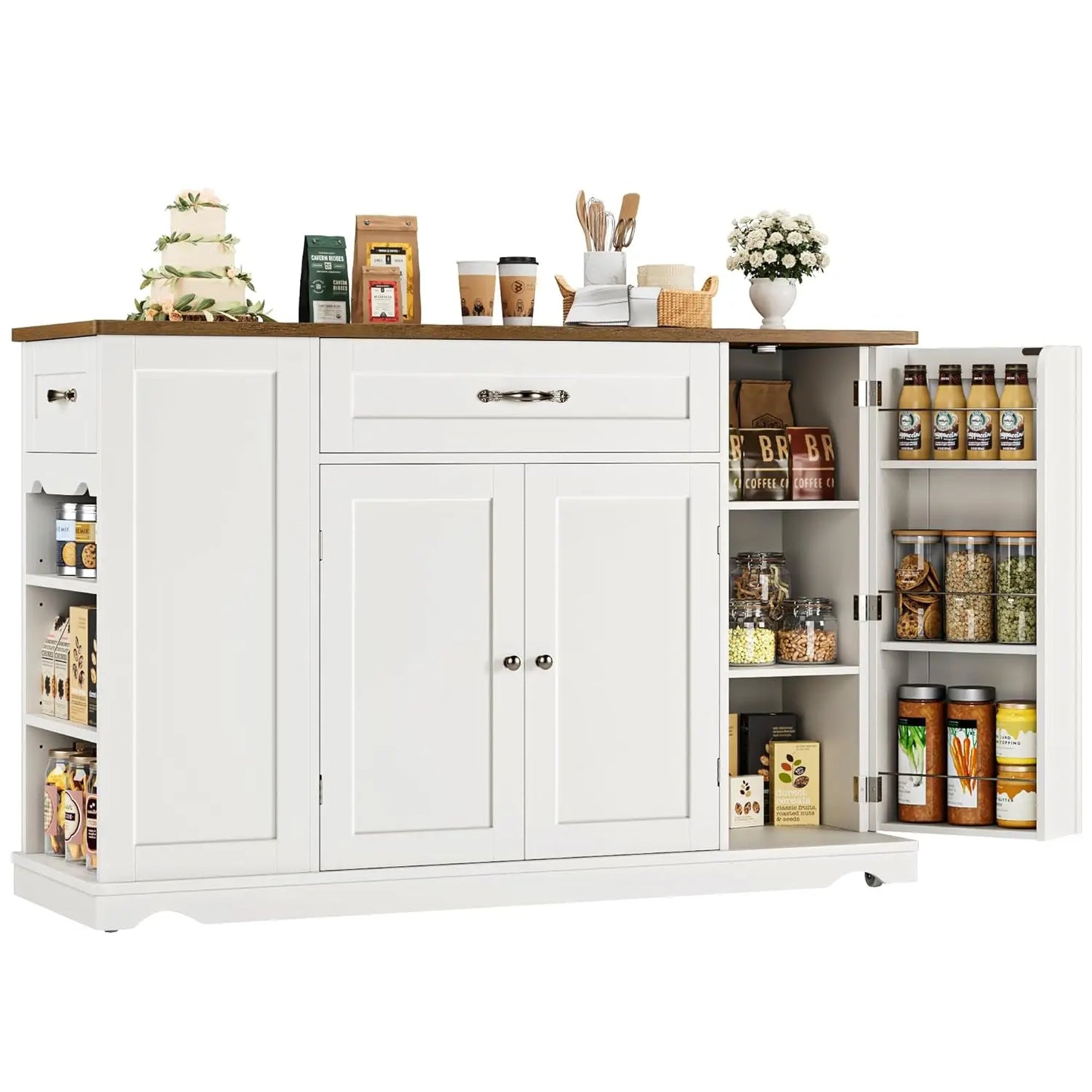 Guangbai Wheeled Kitchen Island Cart With Storage And Two Drawers