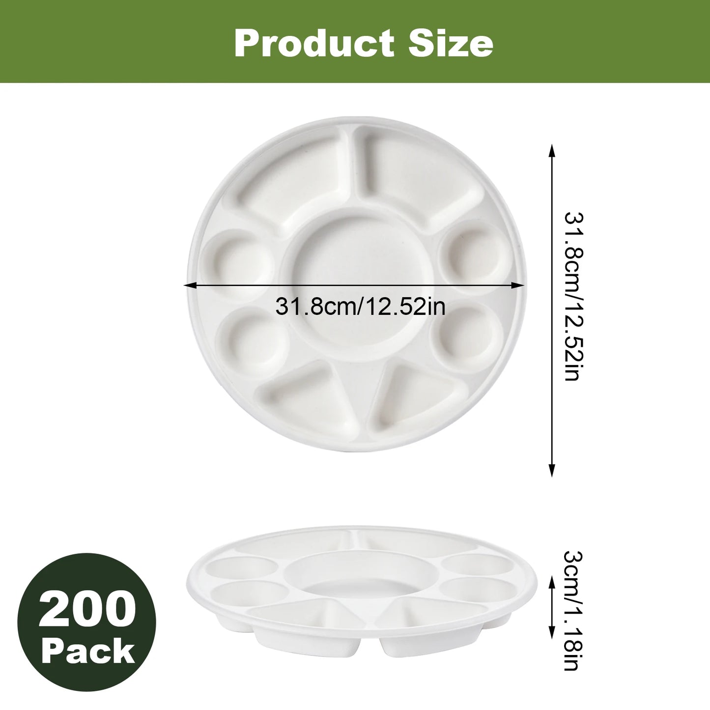Sugarcane 9 Compartment Divided Plate Round Heavy Duty Serving Tray