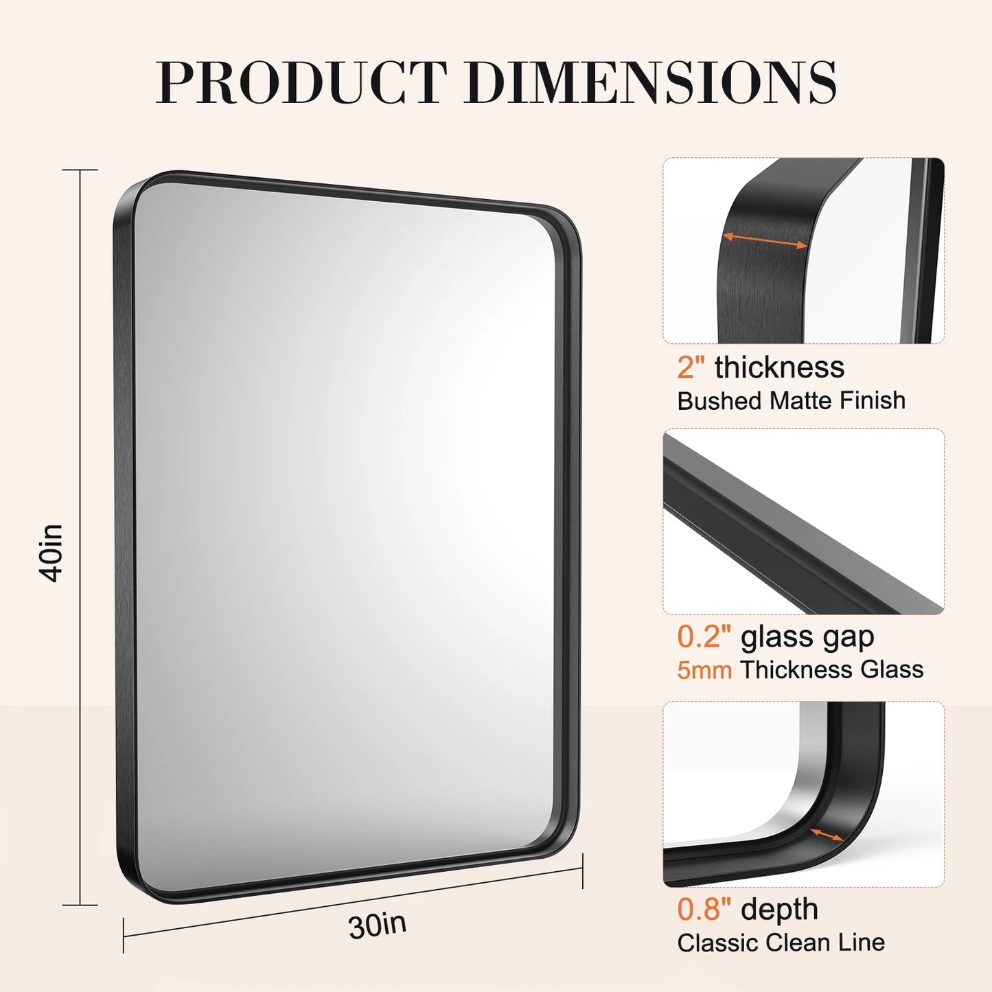 JHK Matte Metal Framed Bathroom Mirror Wall Mounted