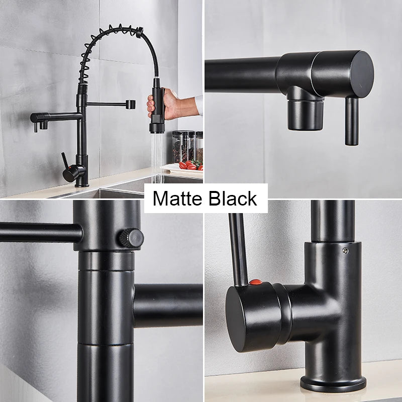 MYQualife Brass Pull Down Kitchen Sink Faucet With Dual Spout
