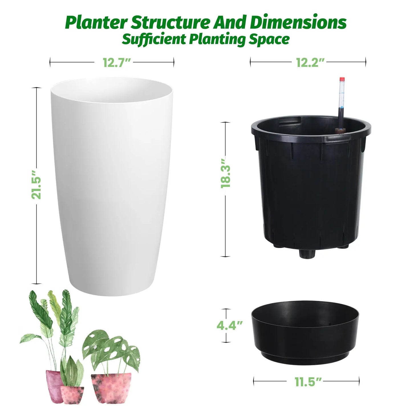 HiMISS Self Watering Planters Set Of 2 With Water Level Indicator Indoor Outdoor