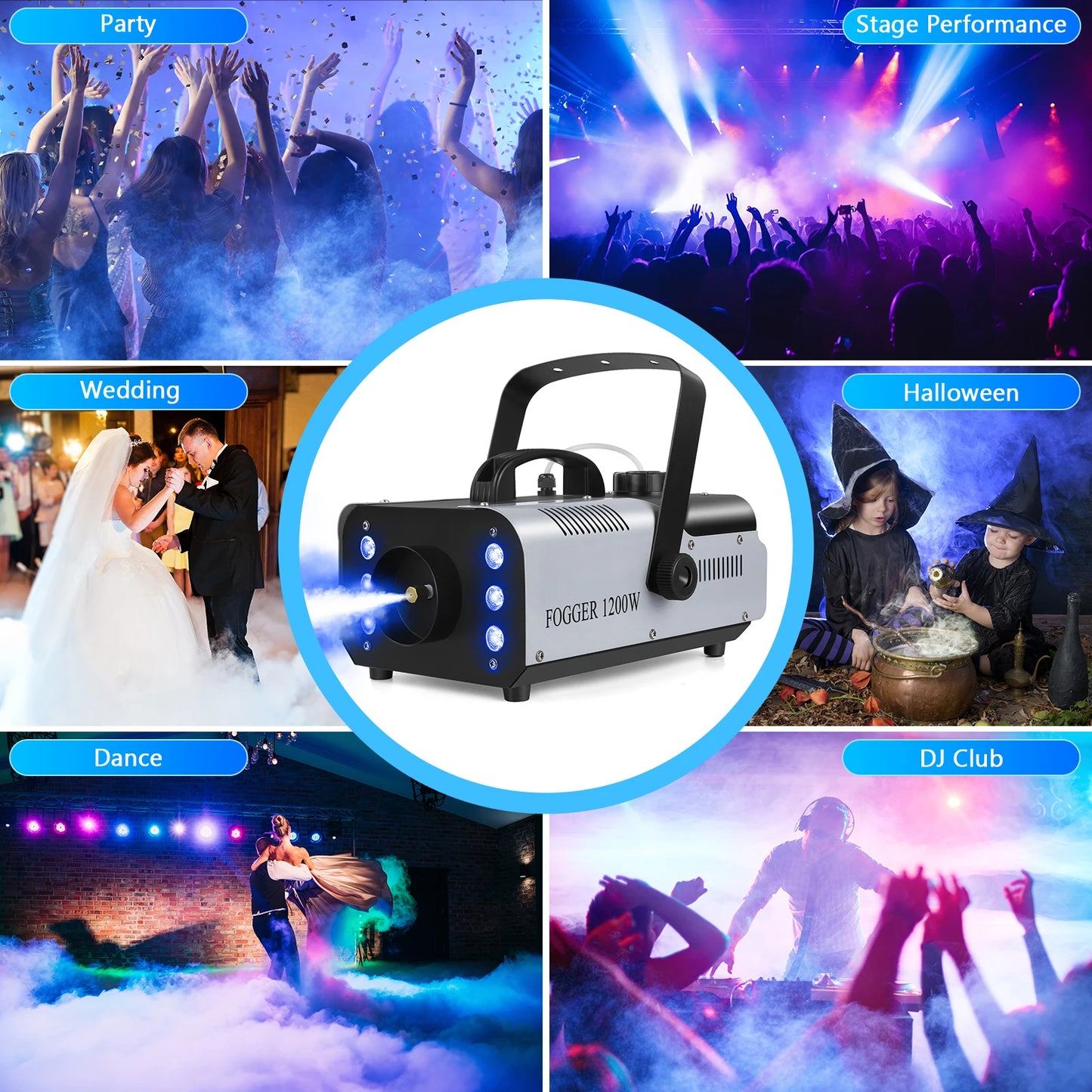 Rudderstar 1200W RGB LED Fog Machine With Remote Control