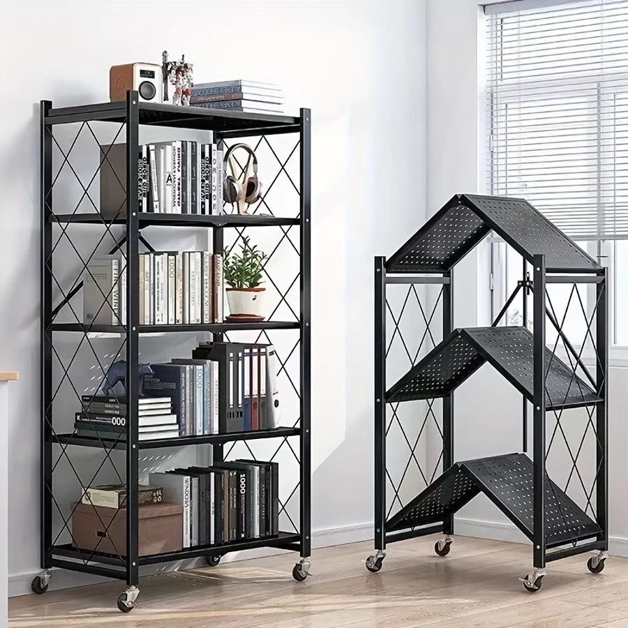 Heavy-Duty Foldable Metal Storage Rack With Wheels for Movable Organization