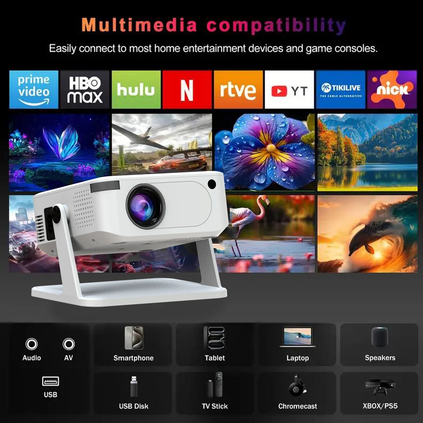 Xnano Android Smart Projector With HDMI USB Wireless Home Cinema