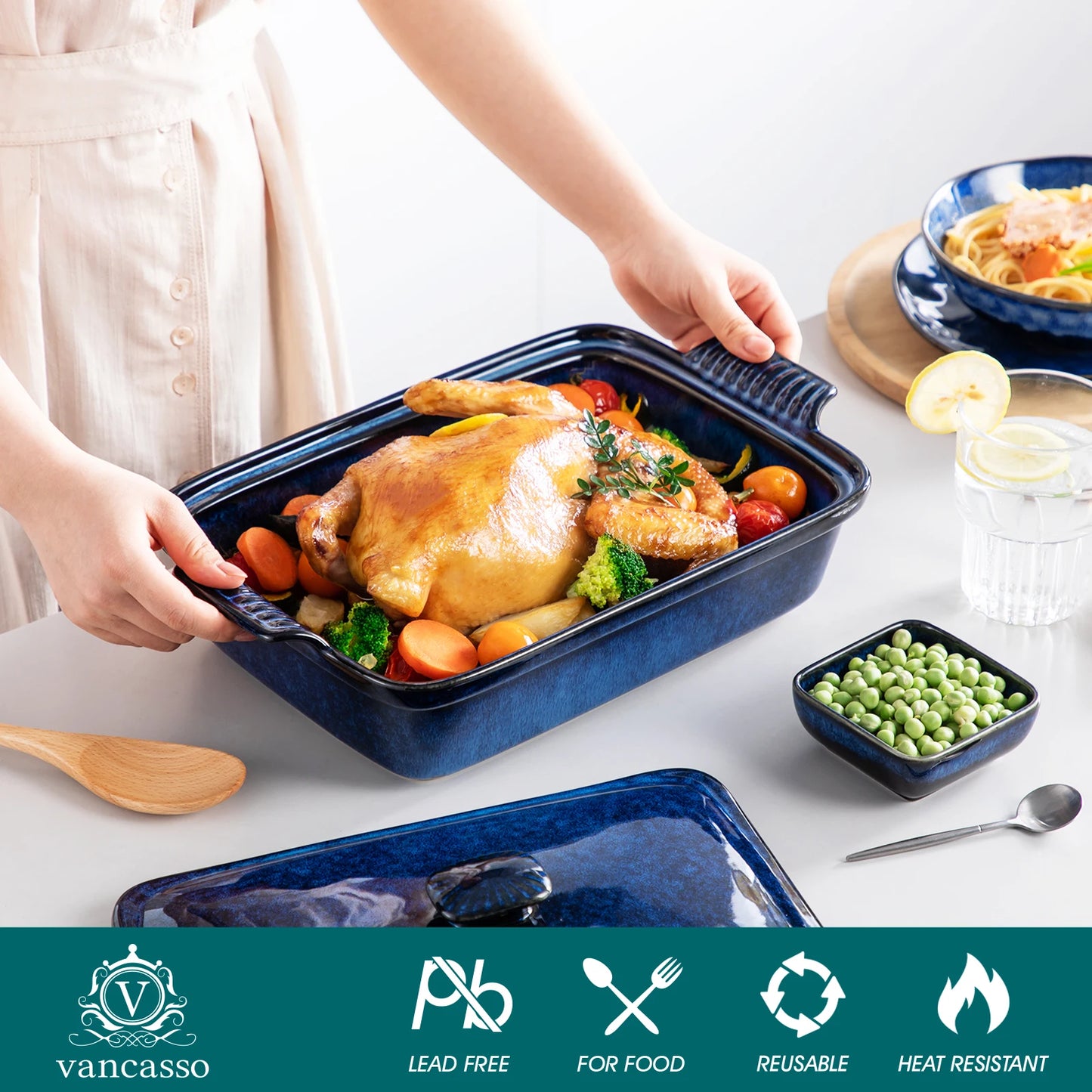 Starry Stoneware Casserole Baking Dish With Lid Microwave Safe