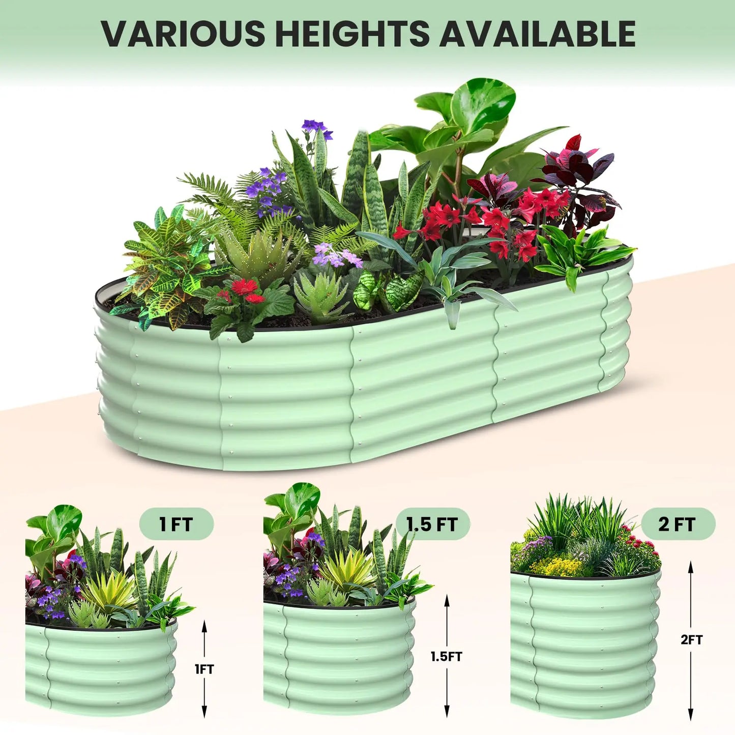 HiMISS 2 Pack Oval Galvanized Steel Raised Garden Bed