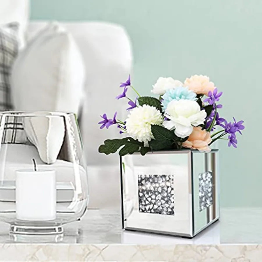 Crushed Diamond Mirrored Vase Decorative Crystal Glass Centerpiece