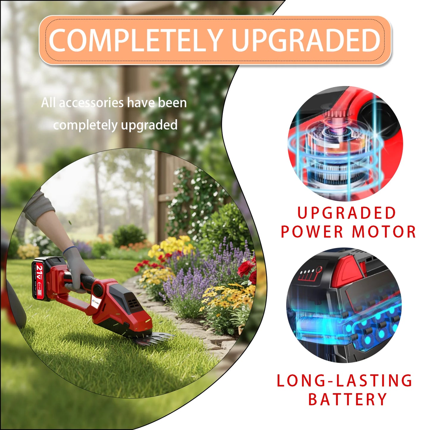 XYSD 2-In-1 Cordless Hedge Trimmer And Grass Shear