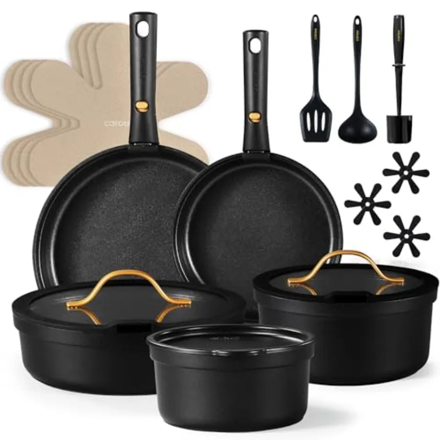 Nonstick Cookware Set 20pcs With Removable Handle for Oven Safe