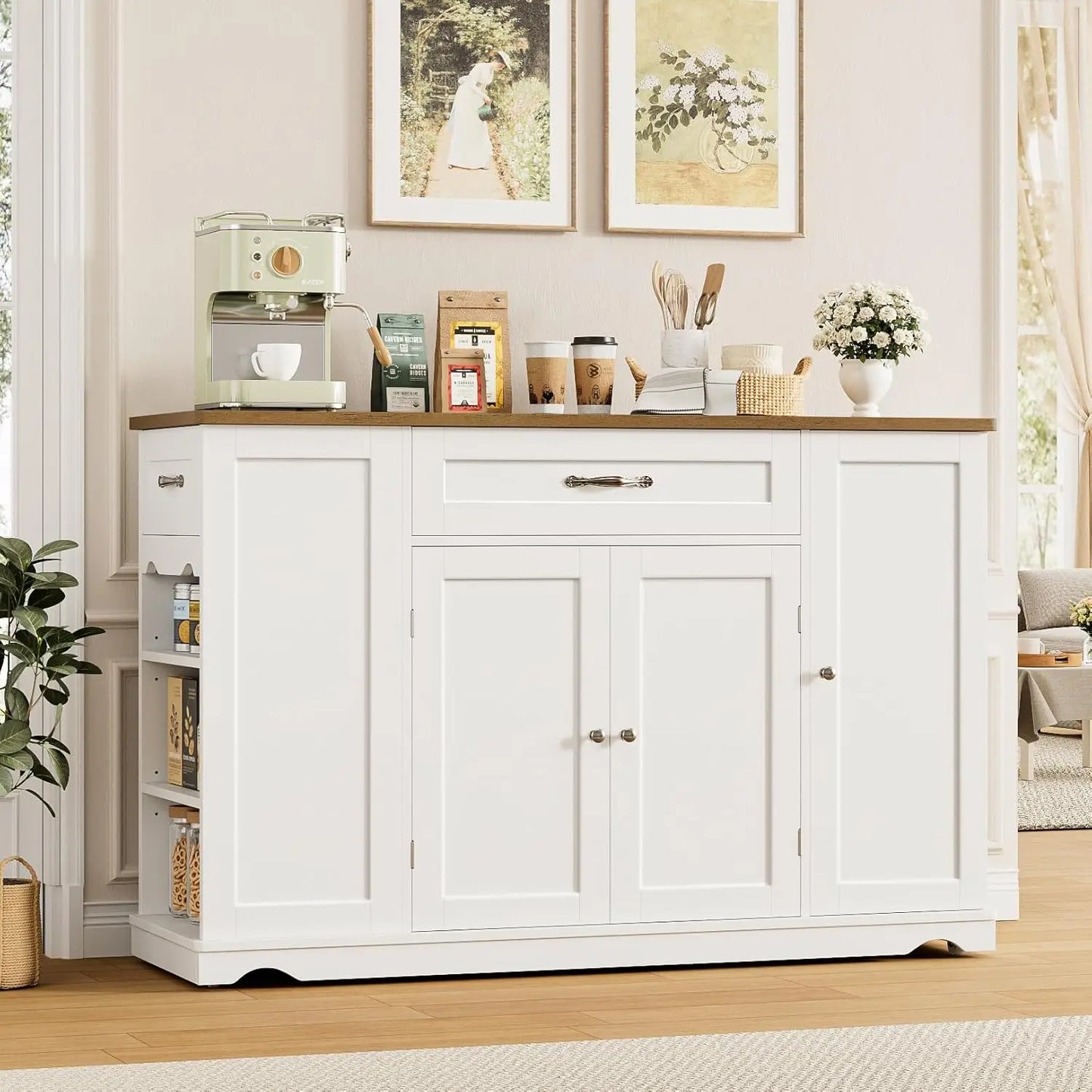 Guangbai Wheeled Kitchen Island Cart With Storage And Two Drawers