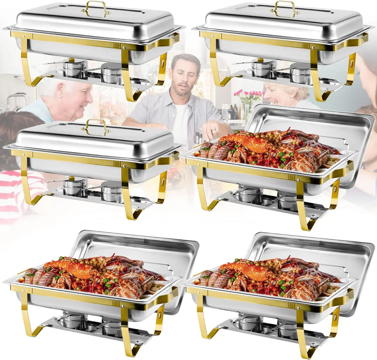 Two To Four Pack Rectangular Stainless Steel Chafing Dishes Set