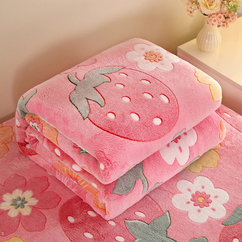 Floral Fleece Bedspread Blanket For Sofa Travel Shawl Home