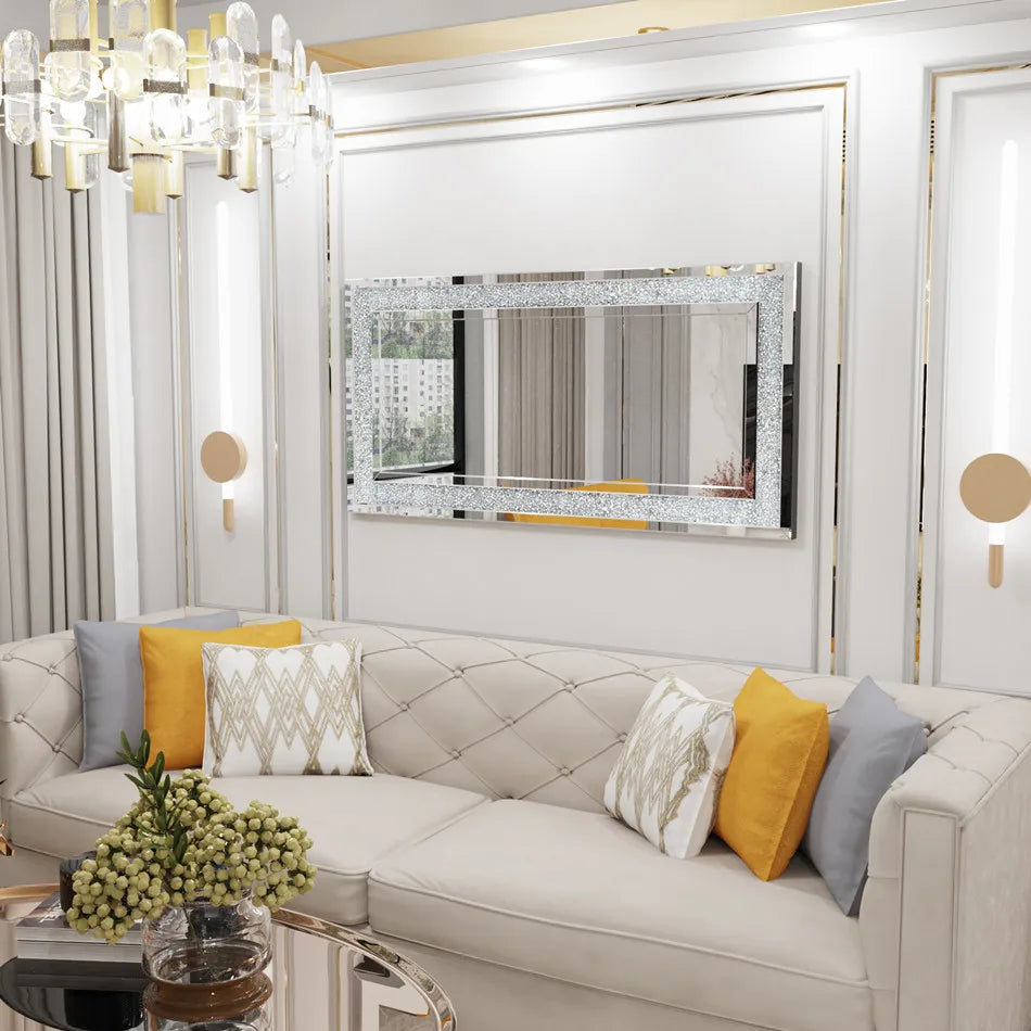 LUVODI Luxury Frameless Silver Crystal Rhinestone Wall Mirror