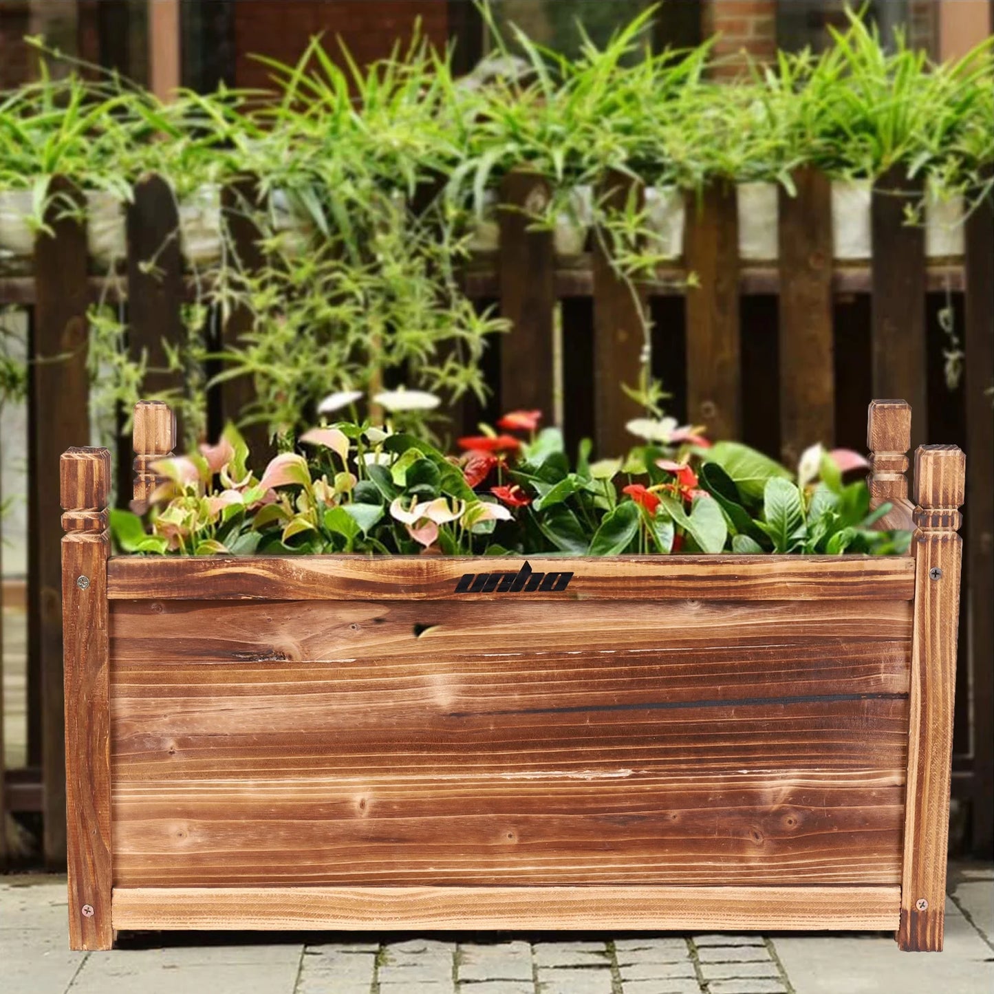 Outdoor Wood Planter Box Raised Garden Bed For Flowers And Vegetables