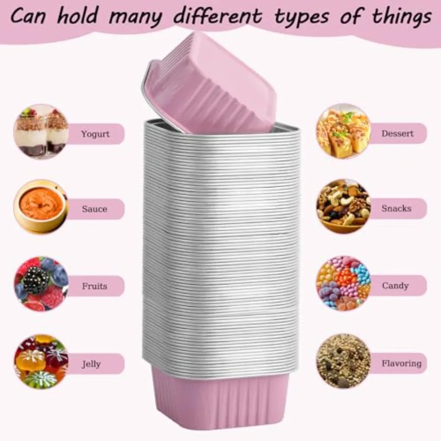 Mini Square Cake Pans With Lids And Spoons Aluminum Ramekins