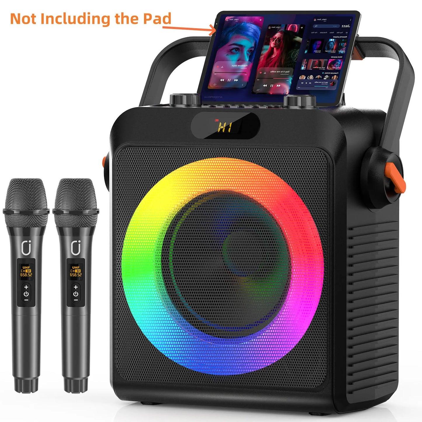 FanFun 2 Wireless Microphones Karaoke Machine With Treble Bass Adjustment