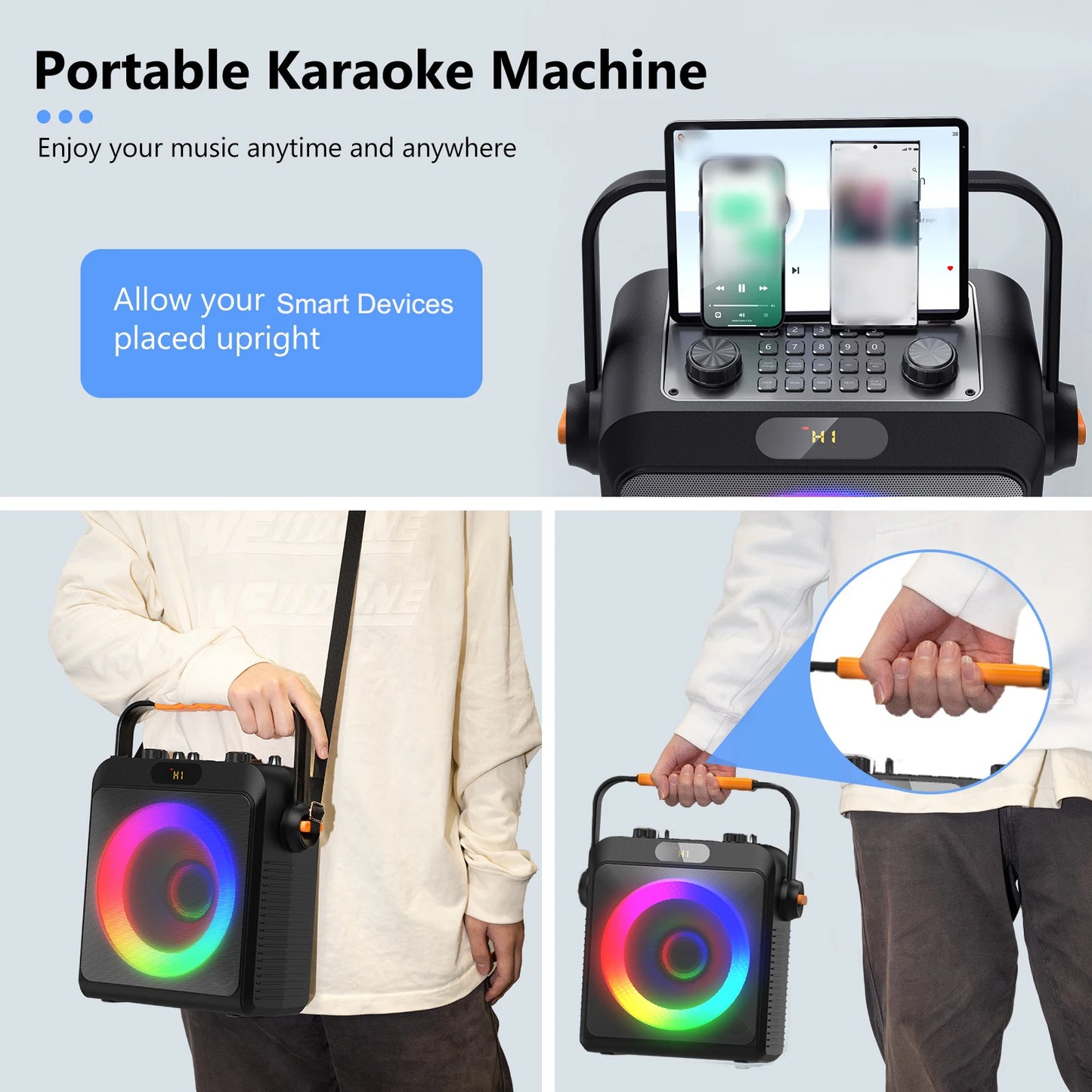 FanFun 2 Wireless Microphones Karaoke Machine With Treble Bass Adjustment