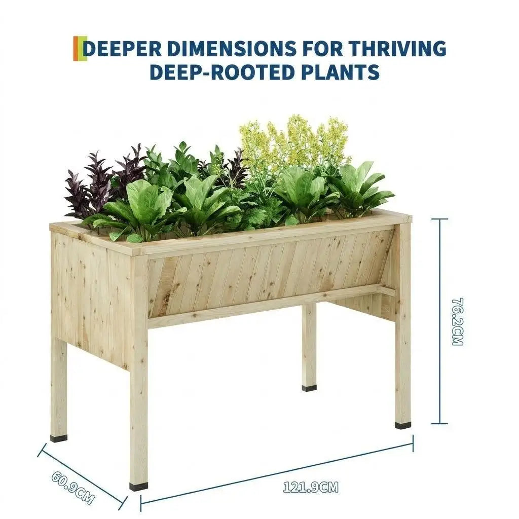 HiMISS Raised Wooden Garden Bed With Tool Hooks Elevated Planter